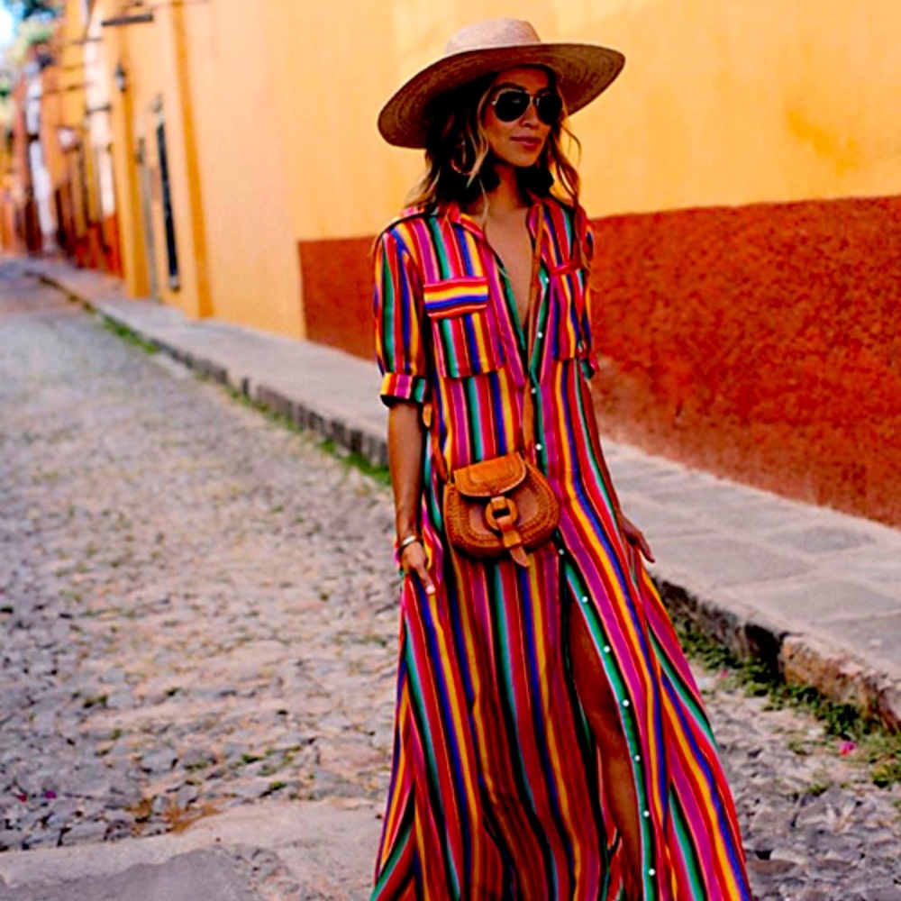 Long maxi striped BoHo dress